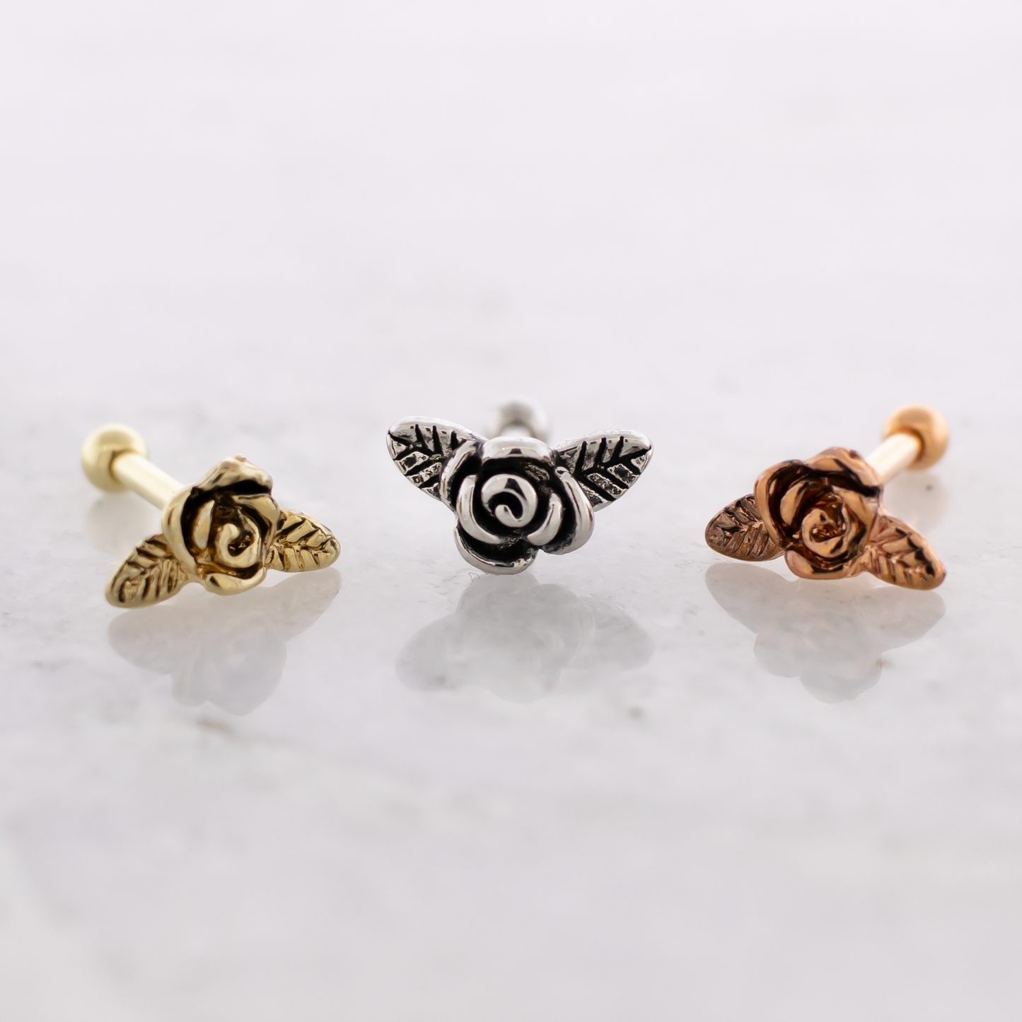 16G Rose With Leaves Cartilage Barbell