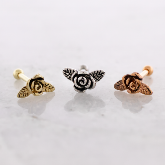 16G Rose With Leaves Cartilage Barbell