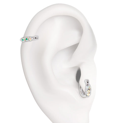 16G 1/4" - 3 Gem Ear Clicker
