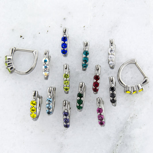 16G 1/4" - 3 Gem Ear Clicker