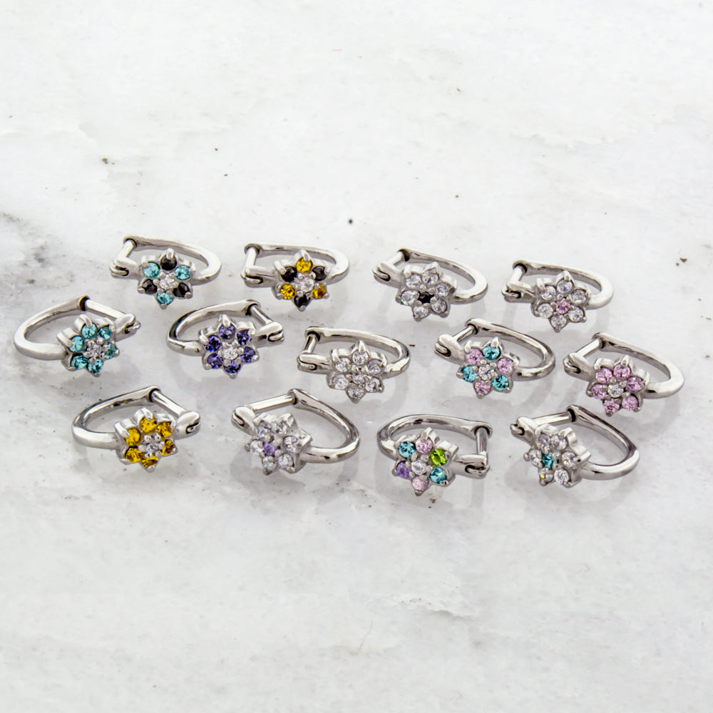16G 1/4" Gem Flower Ear Clicker