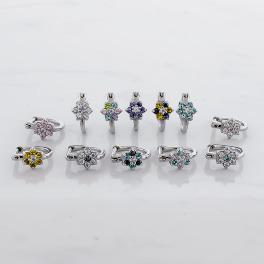 16G 1/4" Gem Flower Ear Clicker