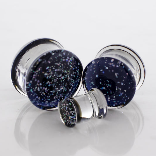 Crushed Opal Borosilicate Glass Double Flare Plugs - Pierced Addiction