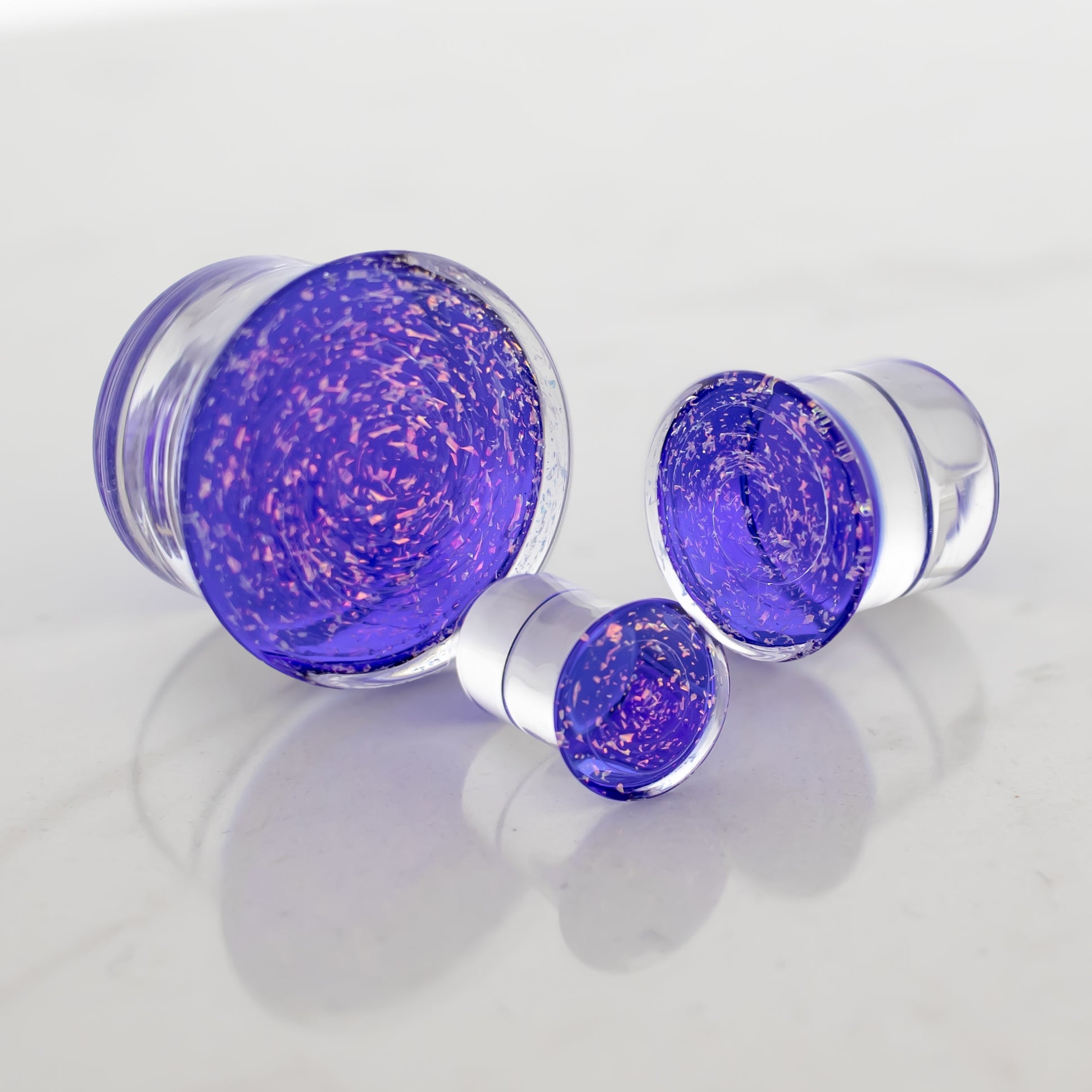 Candy Apple Red Over Blue Dichroic Glass Single Flare Plugs - Pierced Addiction