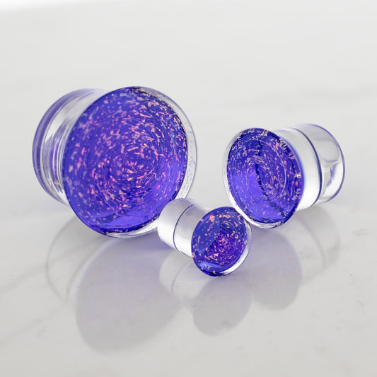 Candy Apple Red Over Blue Dichroic Glass Single Flare Plugs - Pierced Addiction