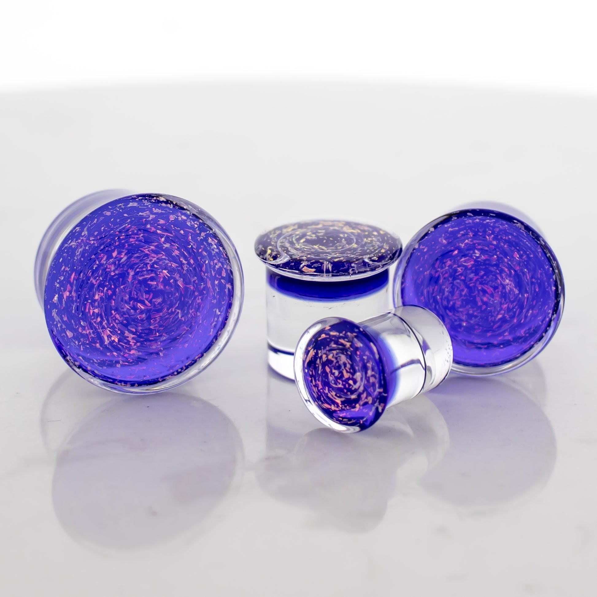 Candy Apple Red Over Blue Dichroic Glass Single Flare Plugs - Pierced Addiction
