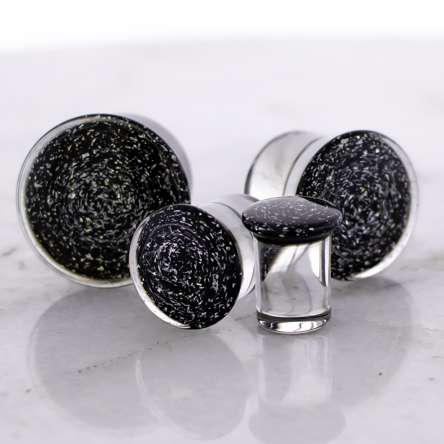 Double Flare Glass plug- Dichro Silver and Black - Pierced Addiction