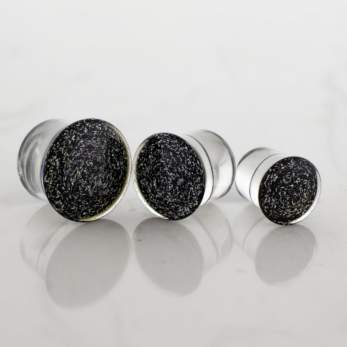 Double Flare Glass plug- Dichro Silver and Black - Pierced Addiction