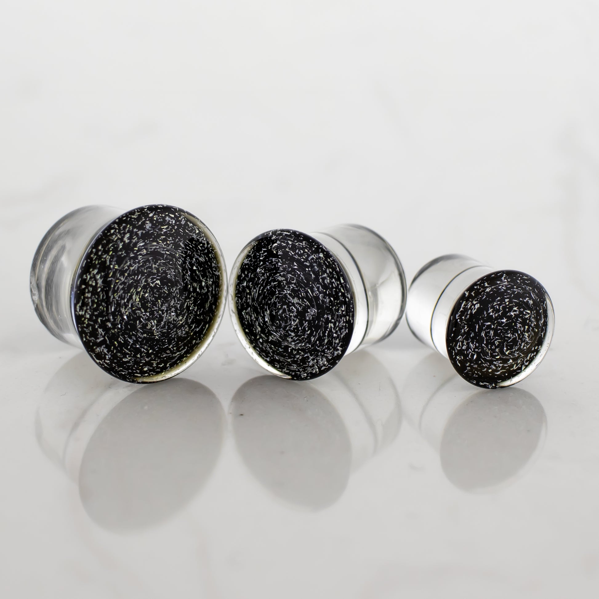 Double Flare Glass plug- Dichro Silver and Black - Pierced Addiction