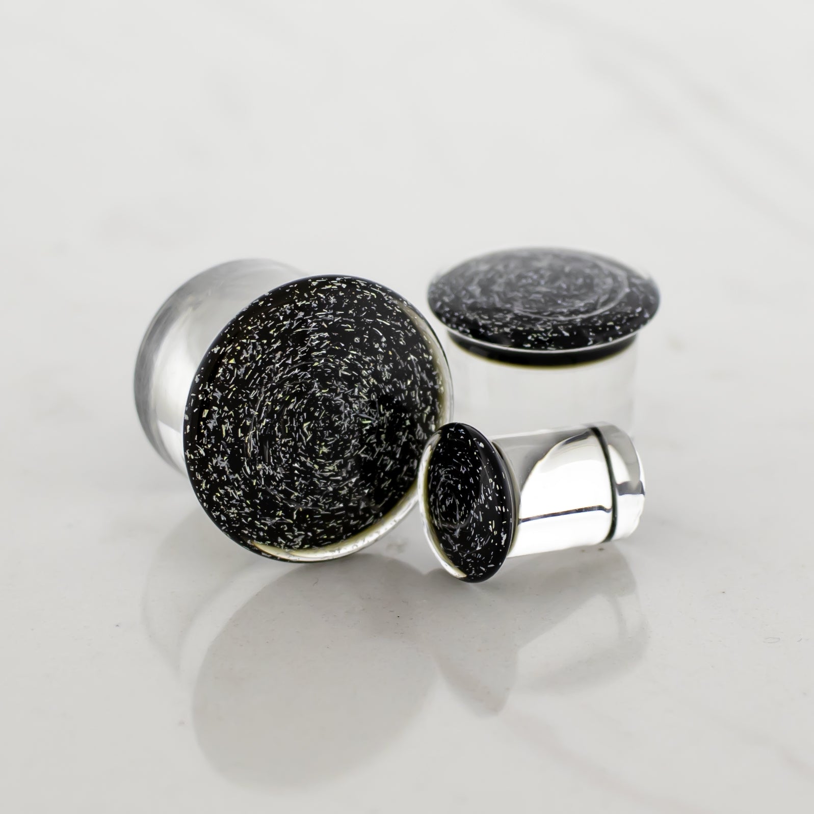 Double Flare Glass plug- Dichro Silver and Black - Pierced Addiction
