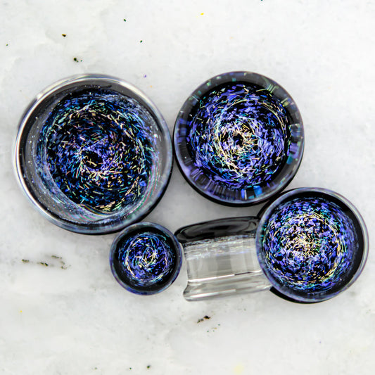 Double Flare Glass Plug- Galaxy Dichro Blue and Pink - Pierced Addiction