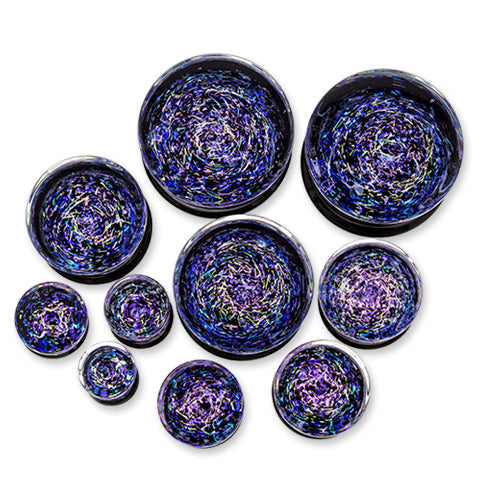 Double Flare Glass Plug- Galaxy Dichro Blue and Pink - Pierced Addiction