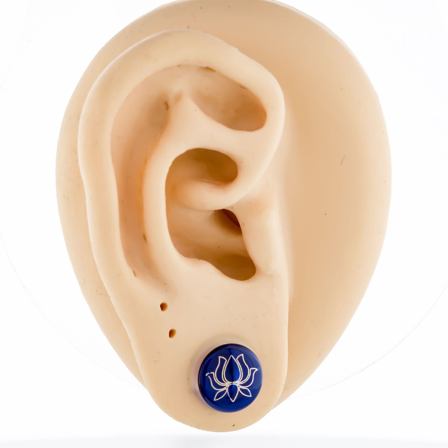 Single Flare Blue Plug with Silver Lotus Decal | Borosilicate Glass Jewelry - Pierced Addiction