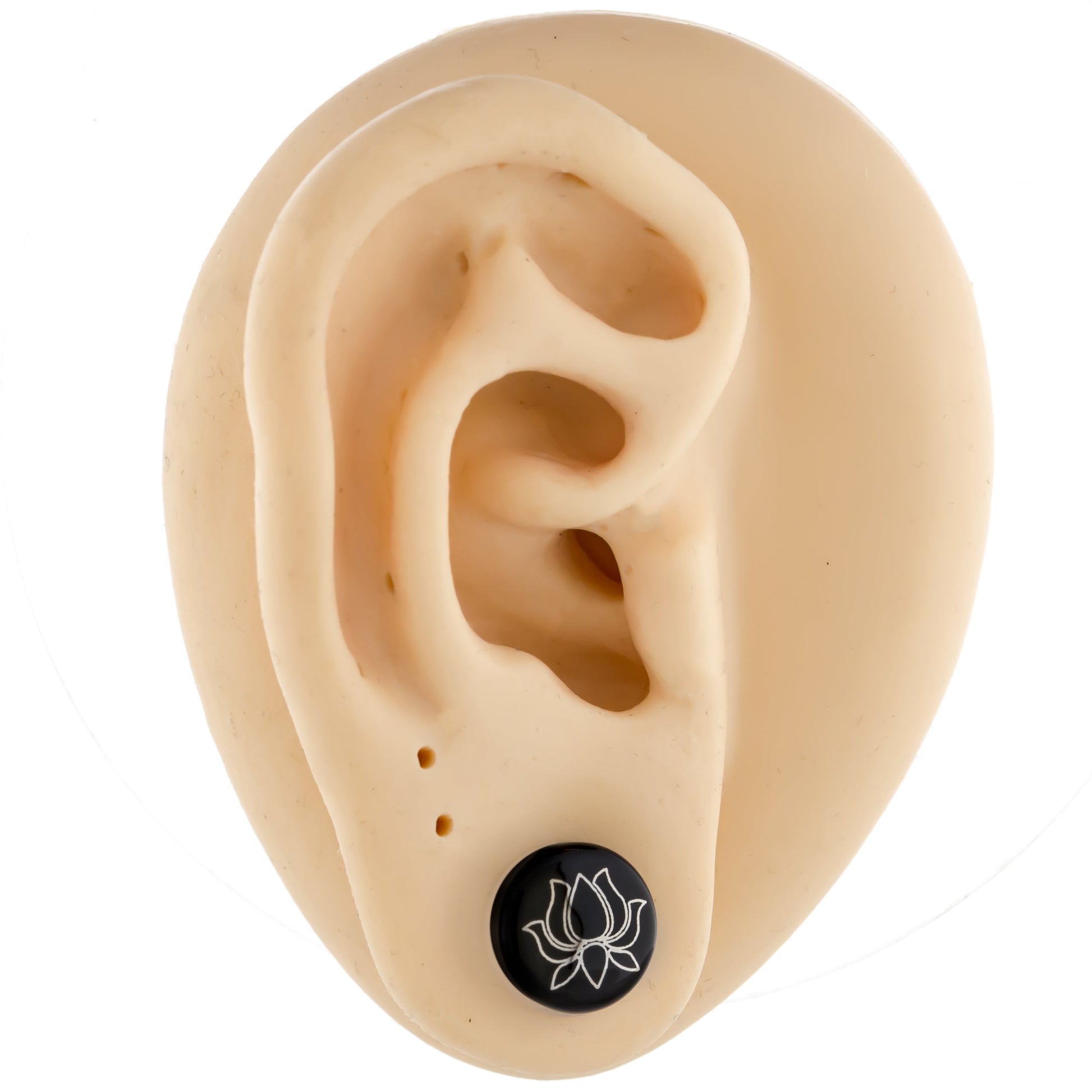 Single Flare Black Plug with Silver Lotus Decal | Borosilicate Glass Jewelry - Pierced Addiction