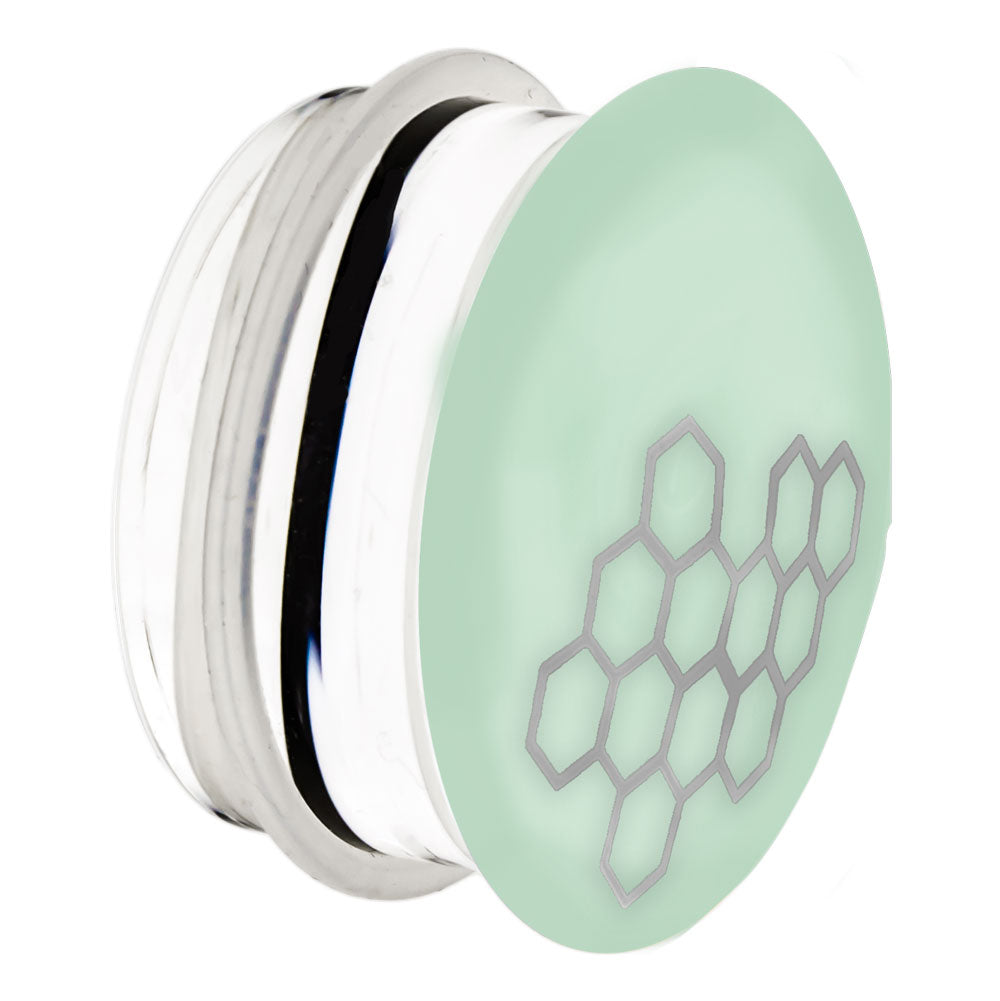Single Flare Sea Green Glass Plug w/ Silver Honeycomb Decal – 00G–1" - Pierced Addiction