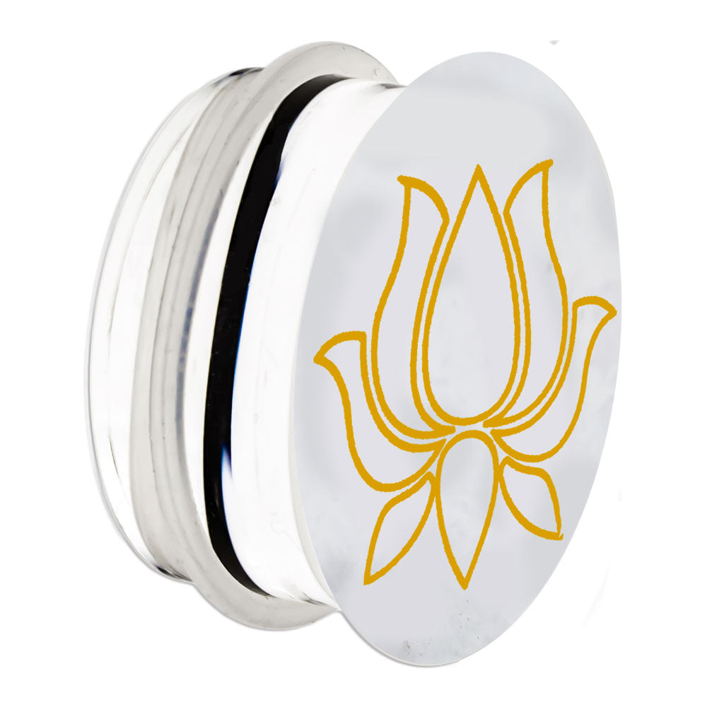 White Glass Plugs w/ Gold Lotus Design – Single Flare | 0G–1" - Pierced Addiction