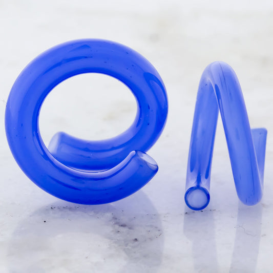 Electric Blue Borosilicate Glass Coil Ear Hangers – 8G–2G - Pierced Addiction