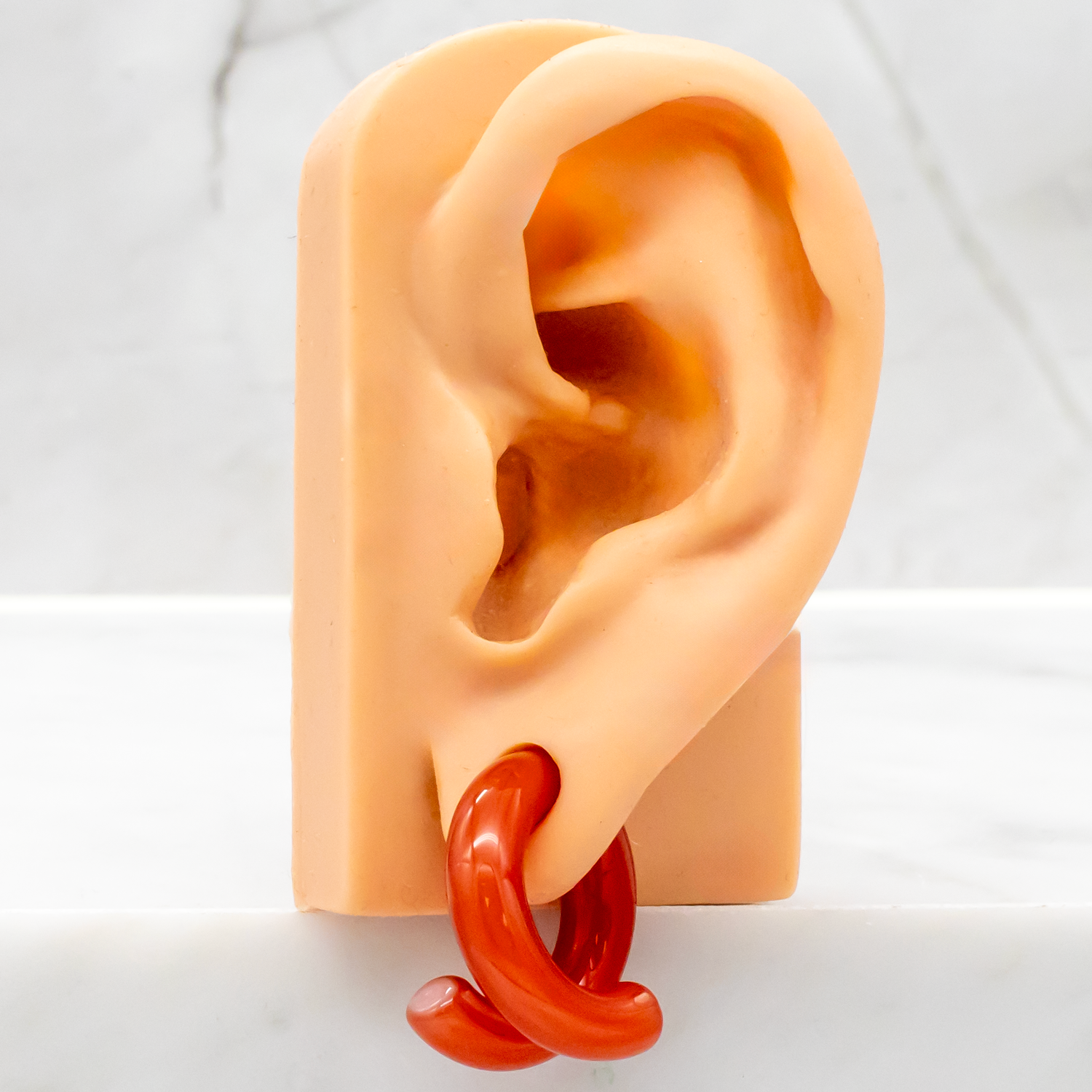 Red Borosilicate Glass Coil Ear Hangers – Handmade USA, 8G–2G - Pierced Addiction