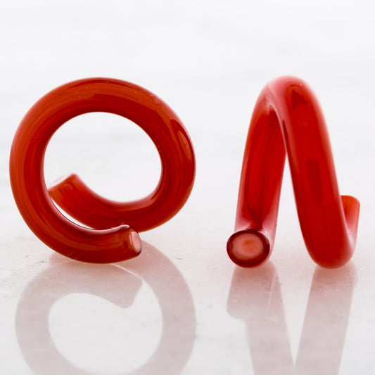 Red Borosilicate Glass Coil Ear Hangers – Handmade USA, 8G–2G - Pierced Addiction