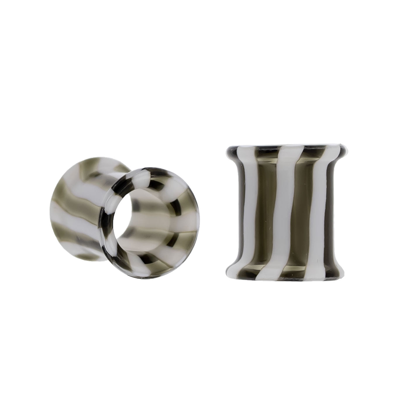 Pair Double Flare Glass Black/White Stripe Tunnel- Size 0