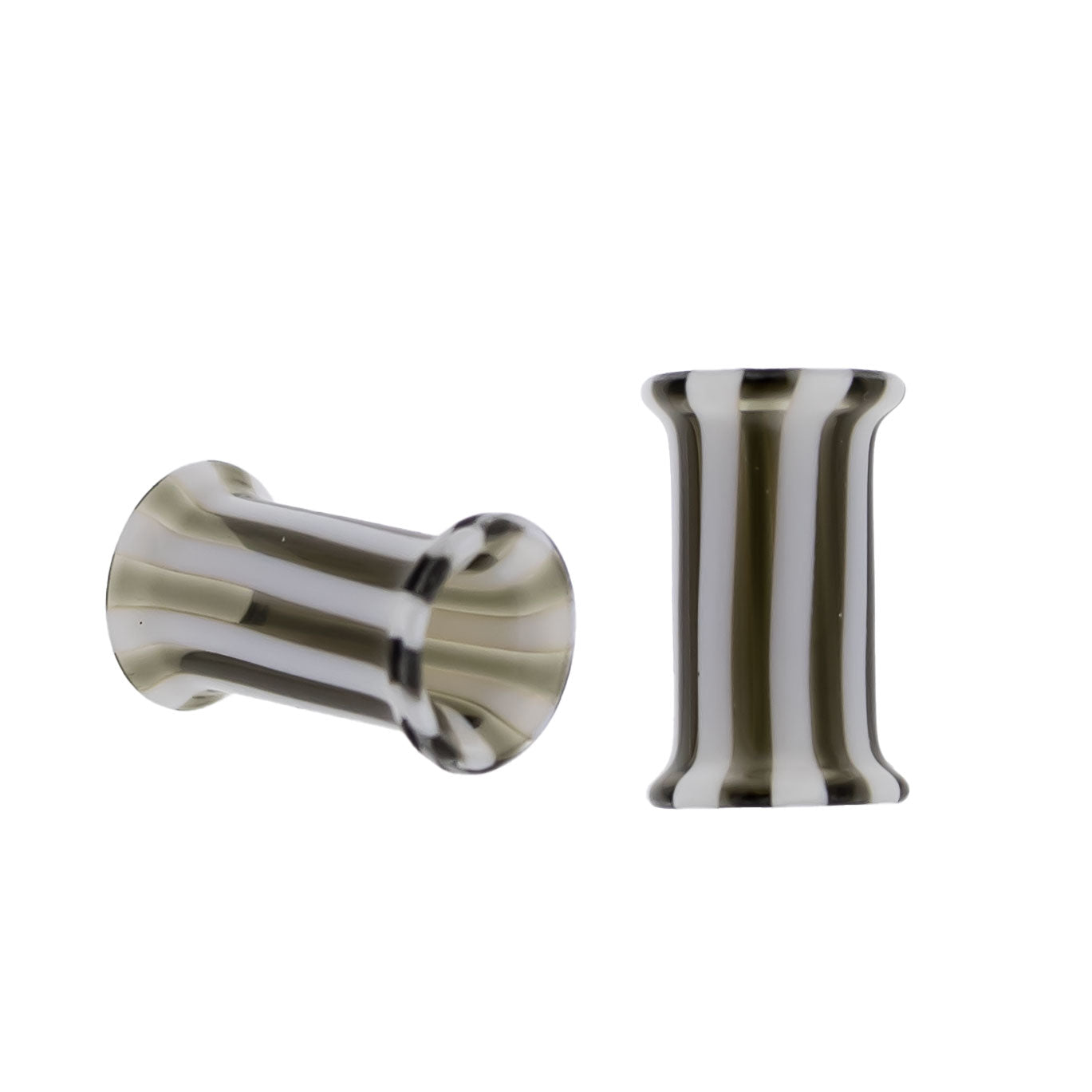 Pair Double Flare Glass Black/White Stripe Tunnel- Size 4