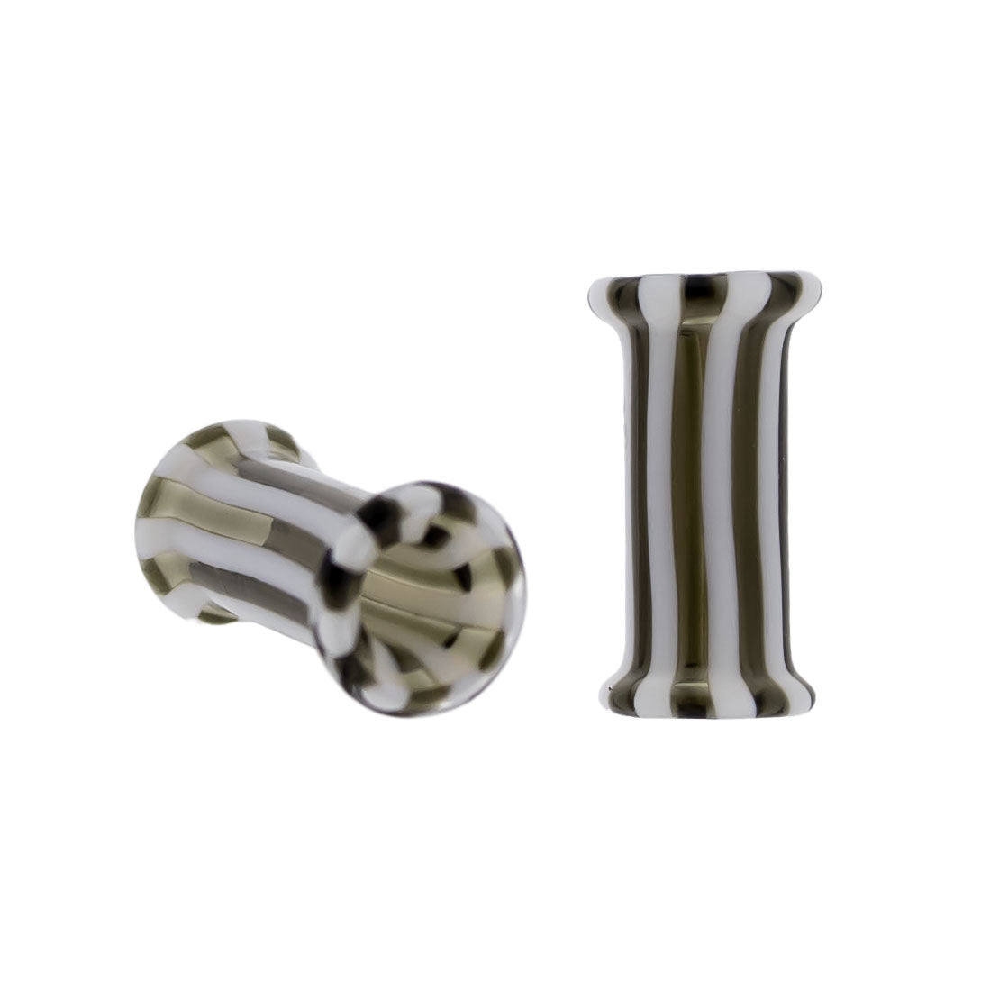 Pair Double Flare Glass Black/White Stripe Tunnel- Size 6