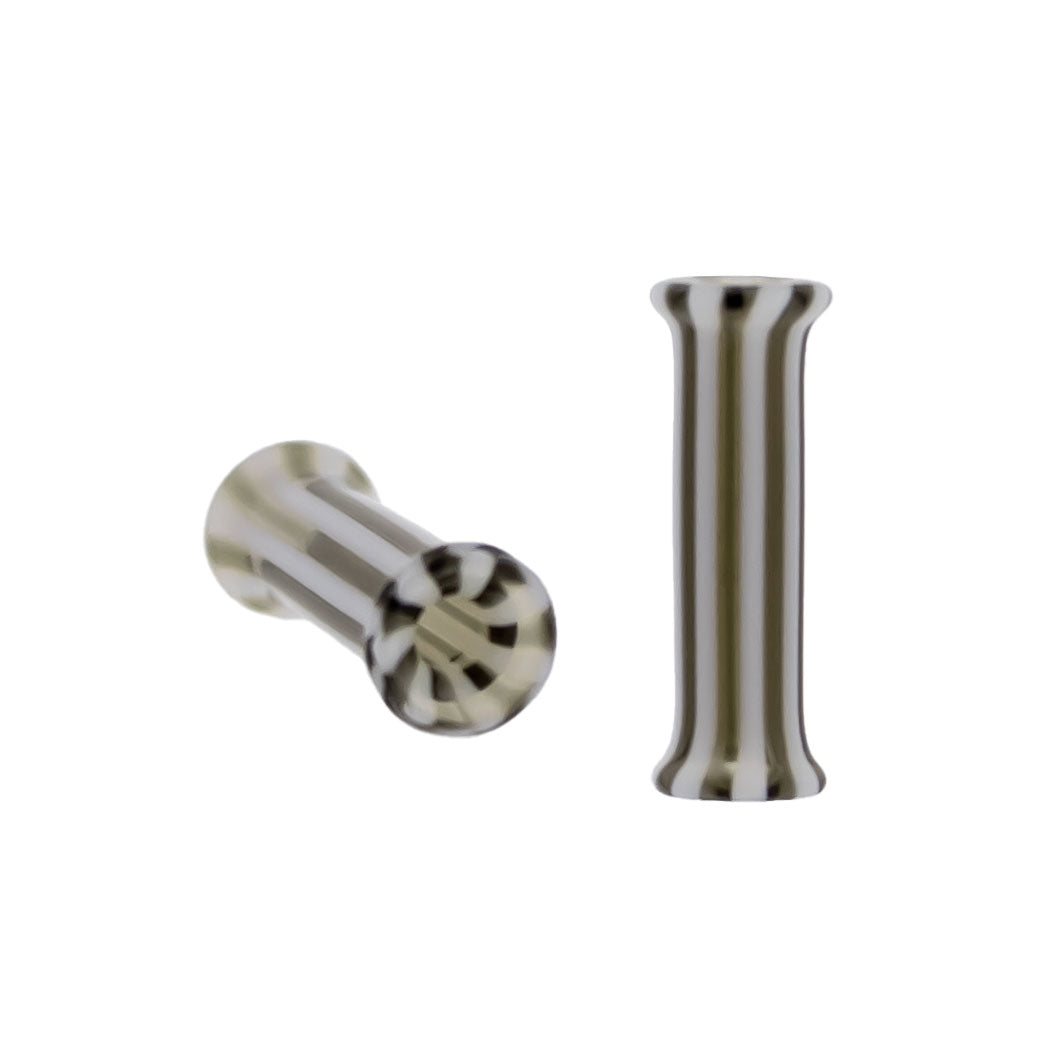 Pair Double Flare Glass Black/White Stripe Tunnel- Size 8