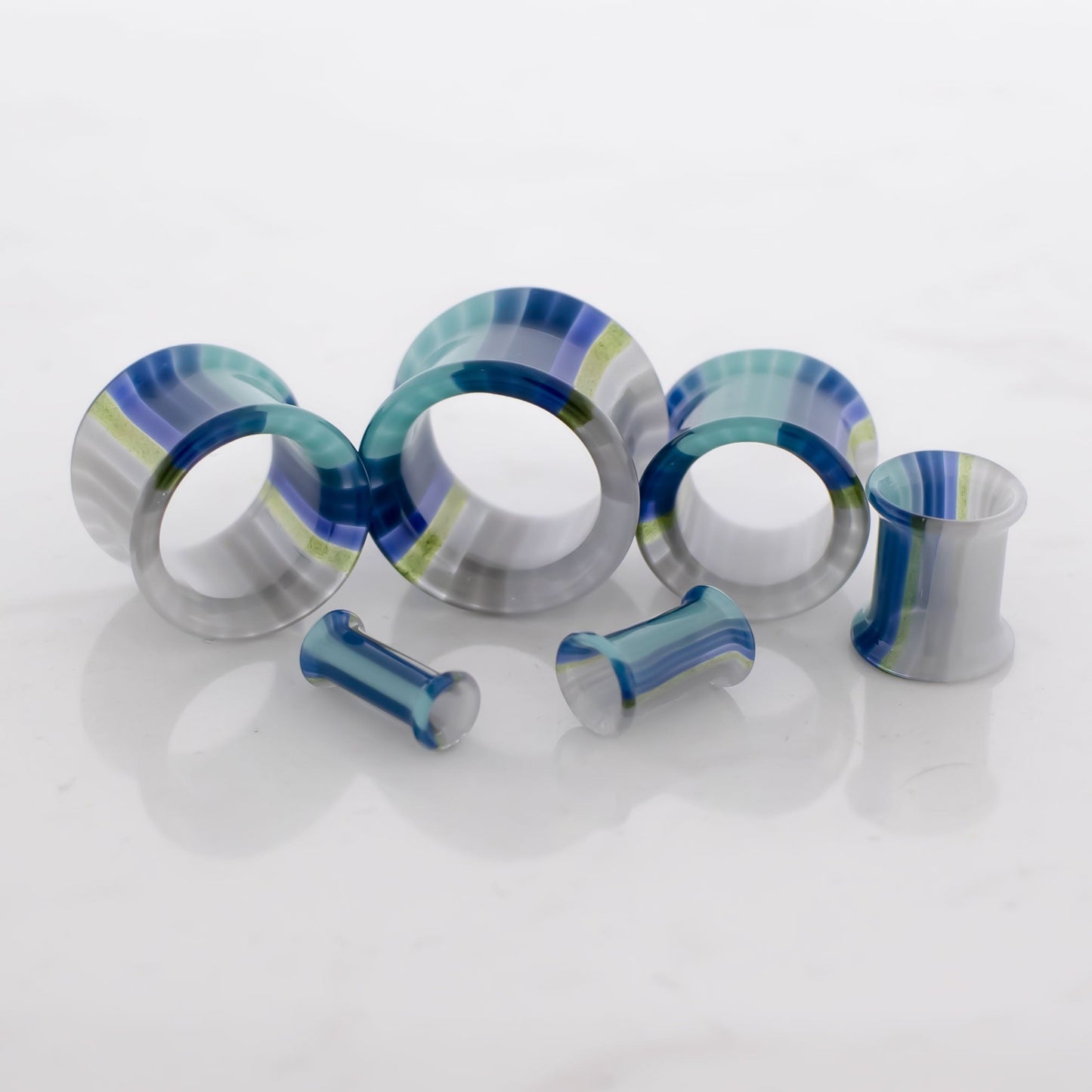 Pair Glass Double Flare Tunnels - Oregon Sky - Pierced Addiction