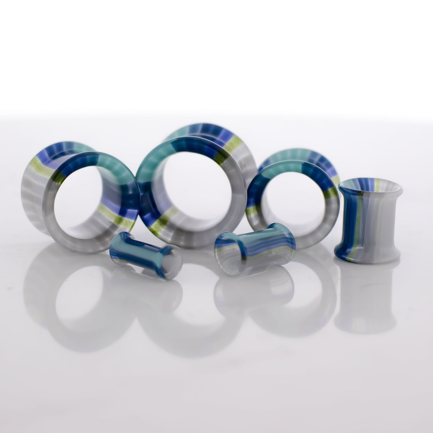 Pair Glass Double Flare Tunnels - Oregon Sky - Pierced Addiction