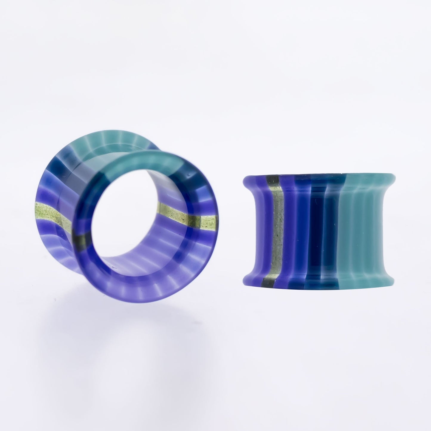 Pair Glass Double Flare Tunnels - Purple Waters - Pierced Addiction