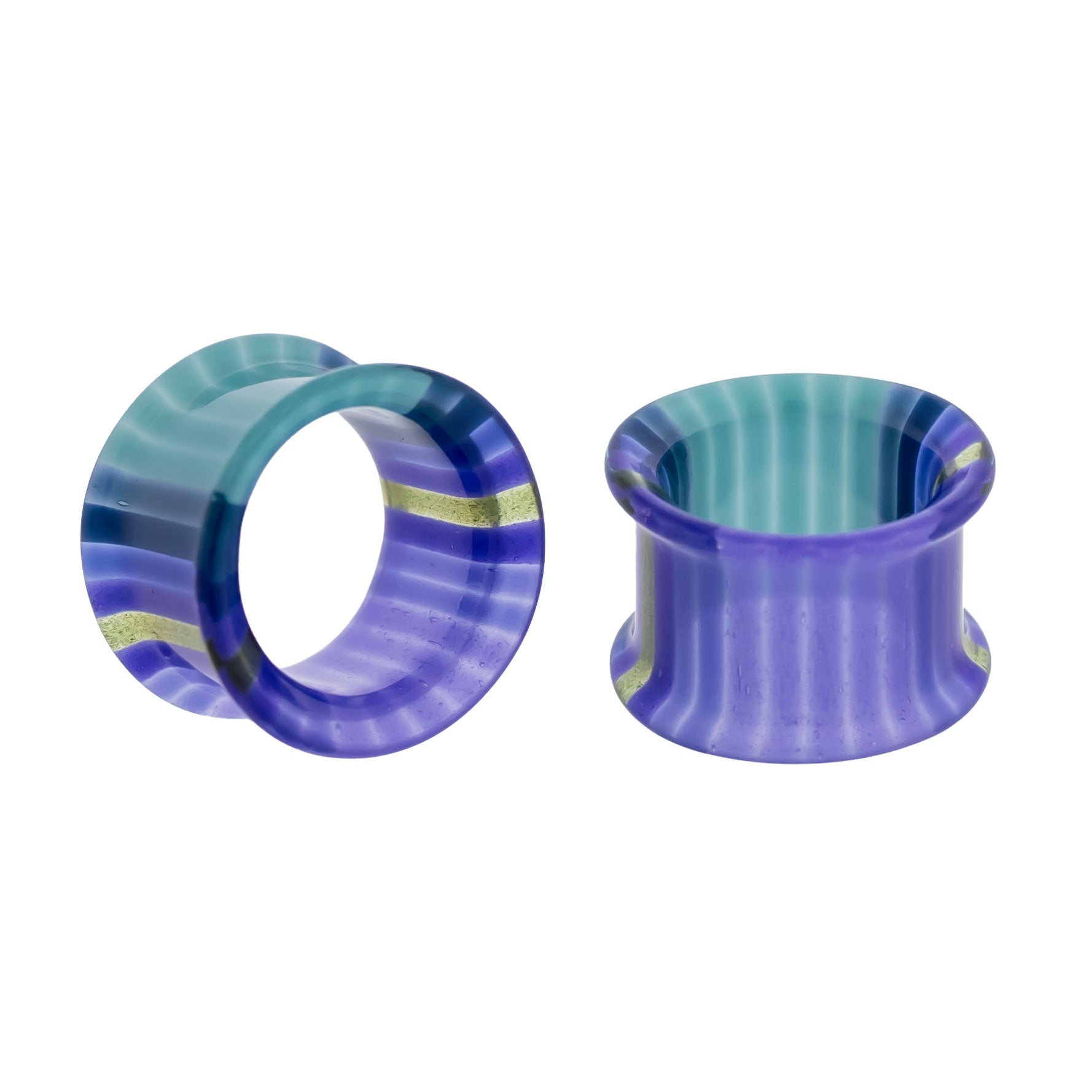 Pair Glass Double Flare Tunnels - Purple Waters - Pierced Addiction