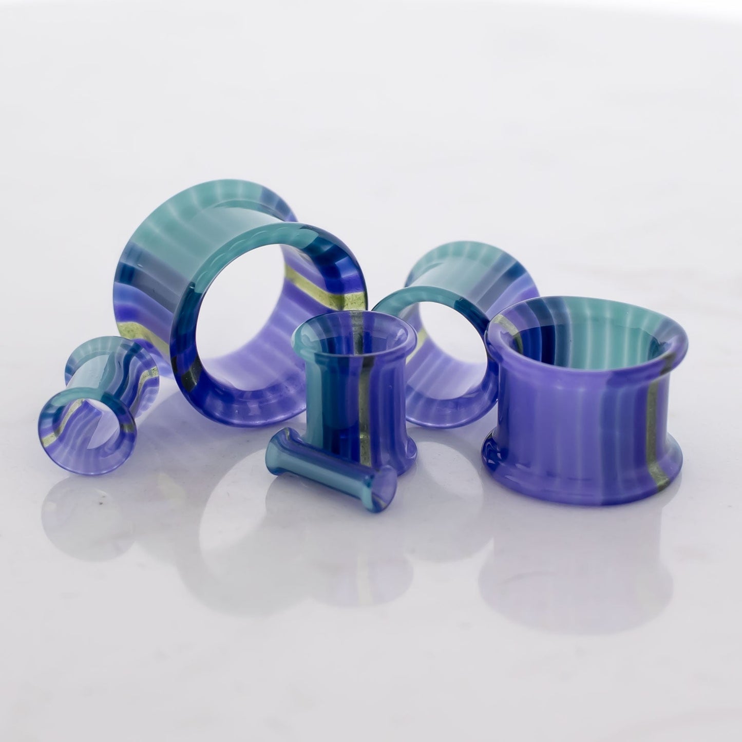 Pair Glass Double Flare Tunnels - Purple Waters - Pierced Addiction