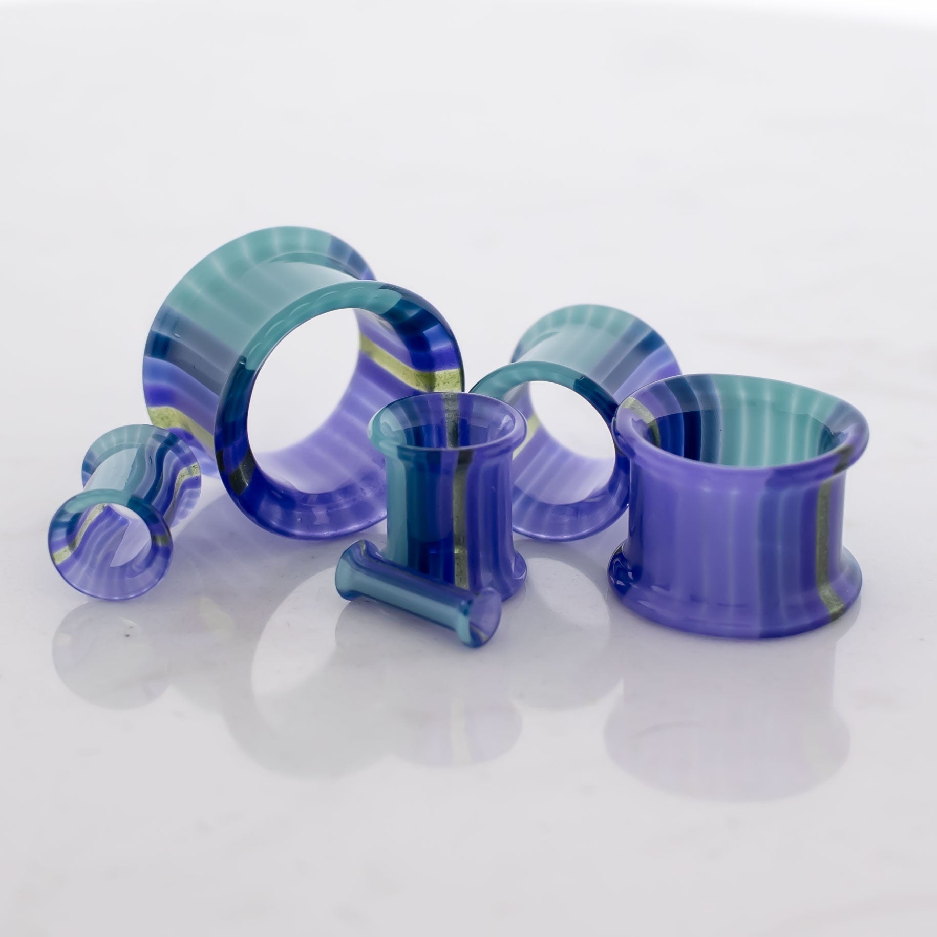 Pair Glass Double Flare Tunnels - Purple Waters - Pierced Addiction