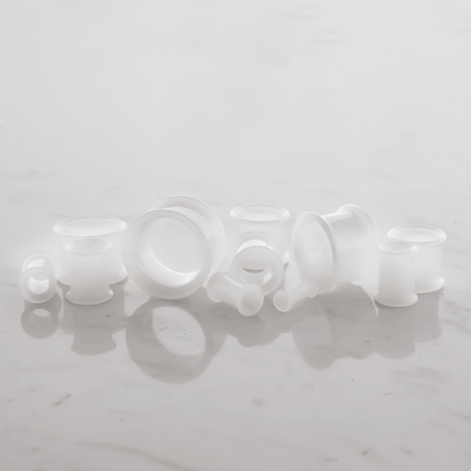 Glass Double Flare Tunnel - Translucent White