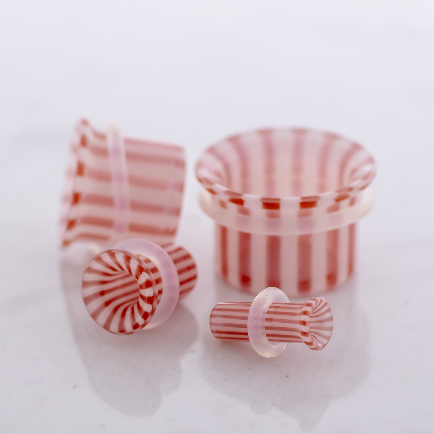 Pair Single Flare Borosilicate Glass Peppermint Tunnel