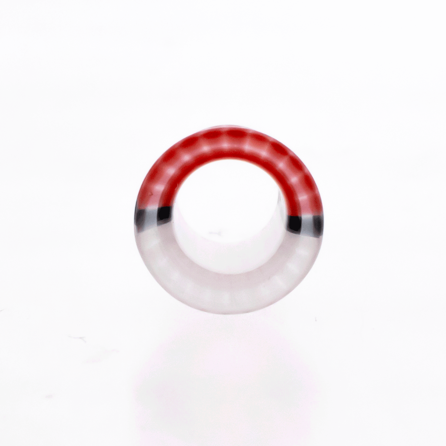 Pair Red and White Ball Glass Single Flare Tunnels - Pierced Addiction