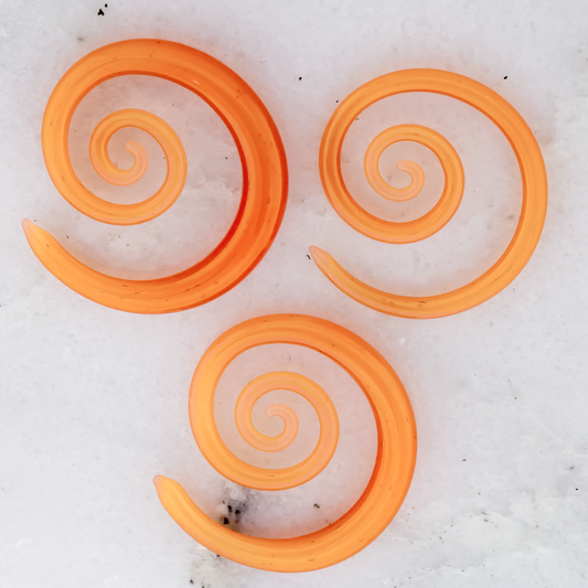 Borosilicate Glass Spiral – Peach 8G–2G Handmade Lightweight Glass Earrings - Pierced Addiction
