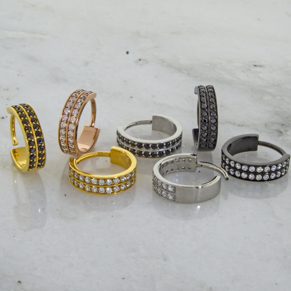 16G Steel Hinged Segment Rings With Double Row Gems