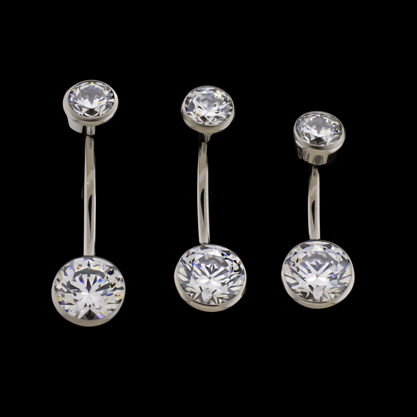 14G Titanium Internally Threaded Flat Set Double Gem - Pierced Addiction