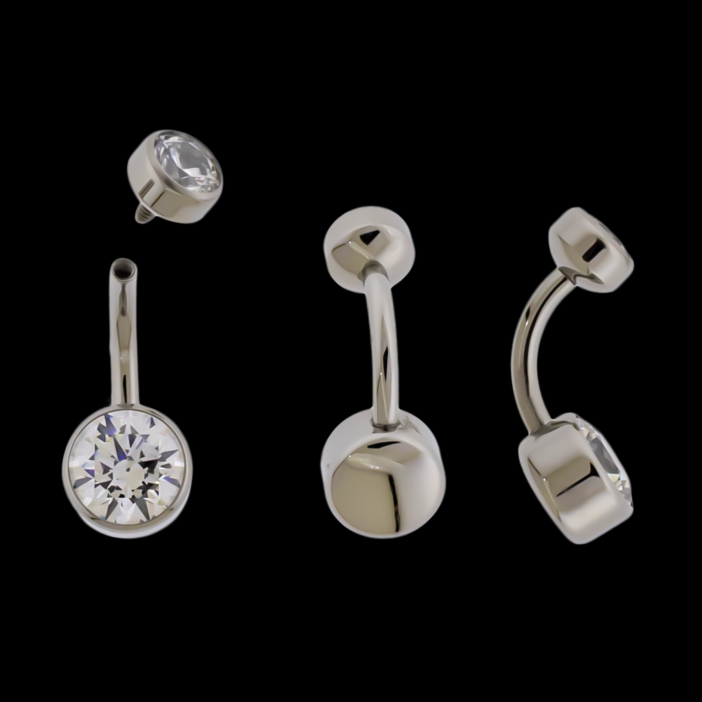 14G Titanium Internally Threaded Flat Set Double Gem - Pierced Addiction