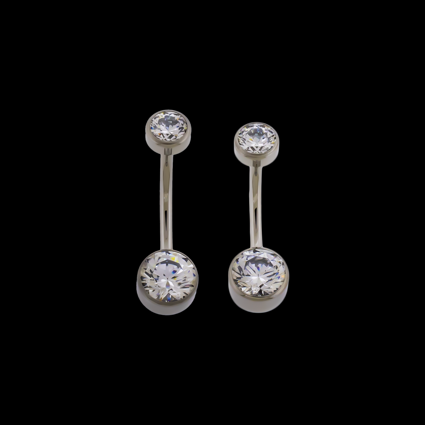 14G Titanium Internally Threaded Flat Set Double Gem - Pierced Addiction