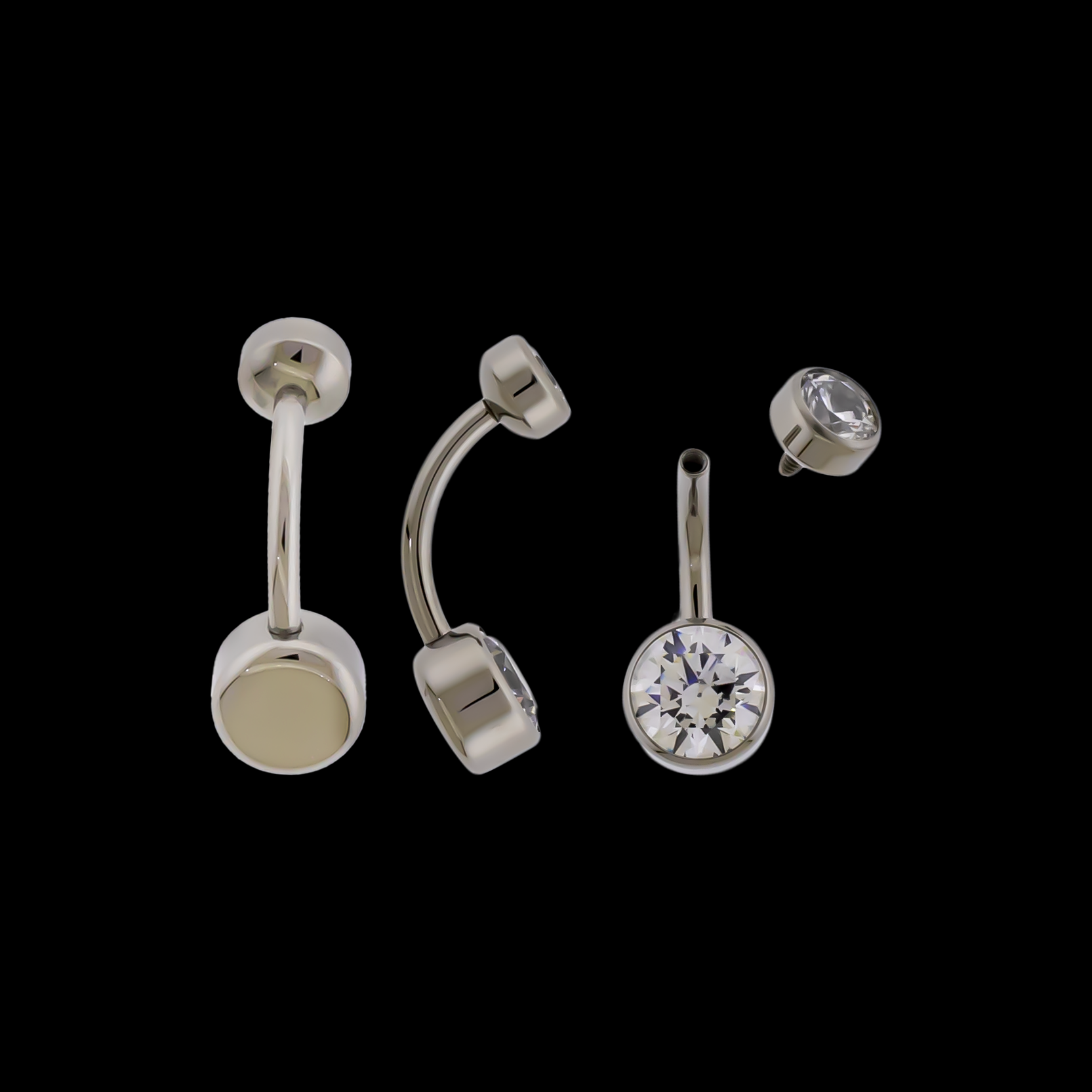 14G Titanium Internally Threaded Flat Set Double Gem - Pierced Addiction