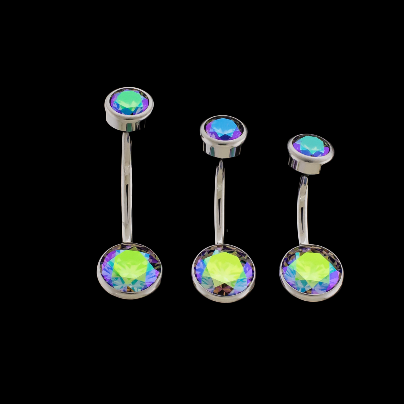 14G Titanium Internally Threaded Flat Set Double Gem - Pierced Addiction