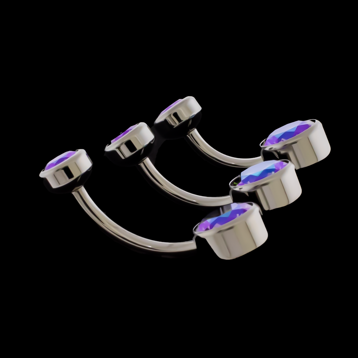 14G Titanium Internally Threaded Flat Set Double Gem - Pierced Addiction