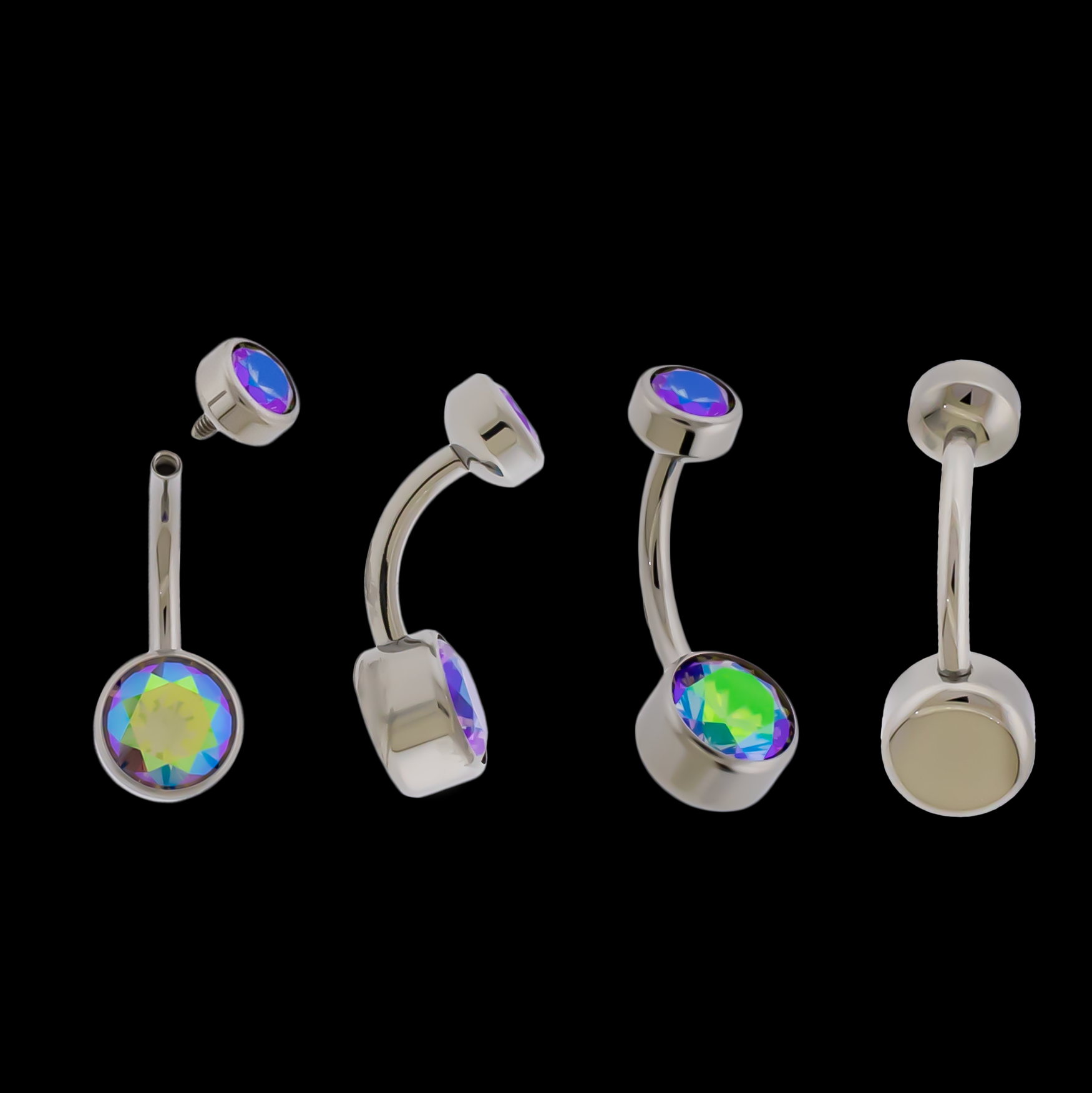 14G Titanium Internally Threaded Flat Set Double Gem - Pierced Addiction
