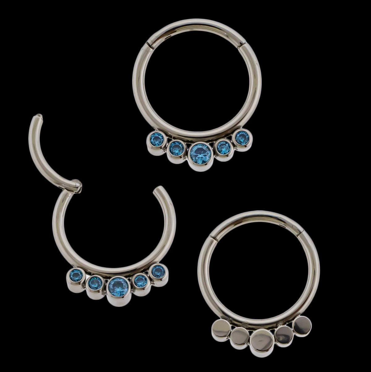 Imperia - 16G Five Gem Titanium Hinged Ring- Aqua