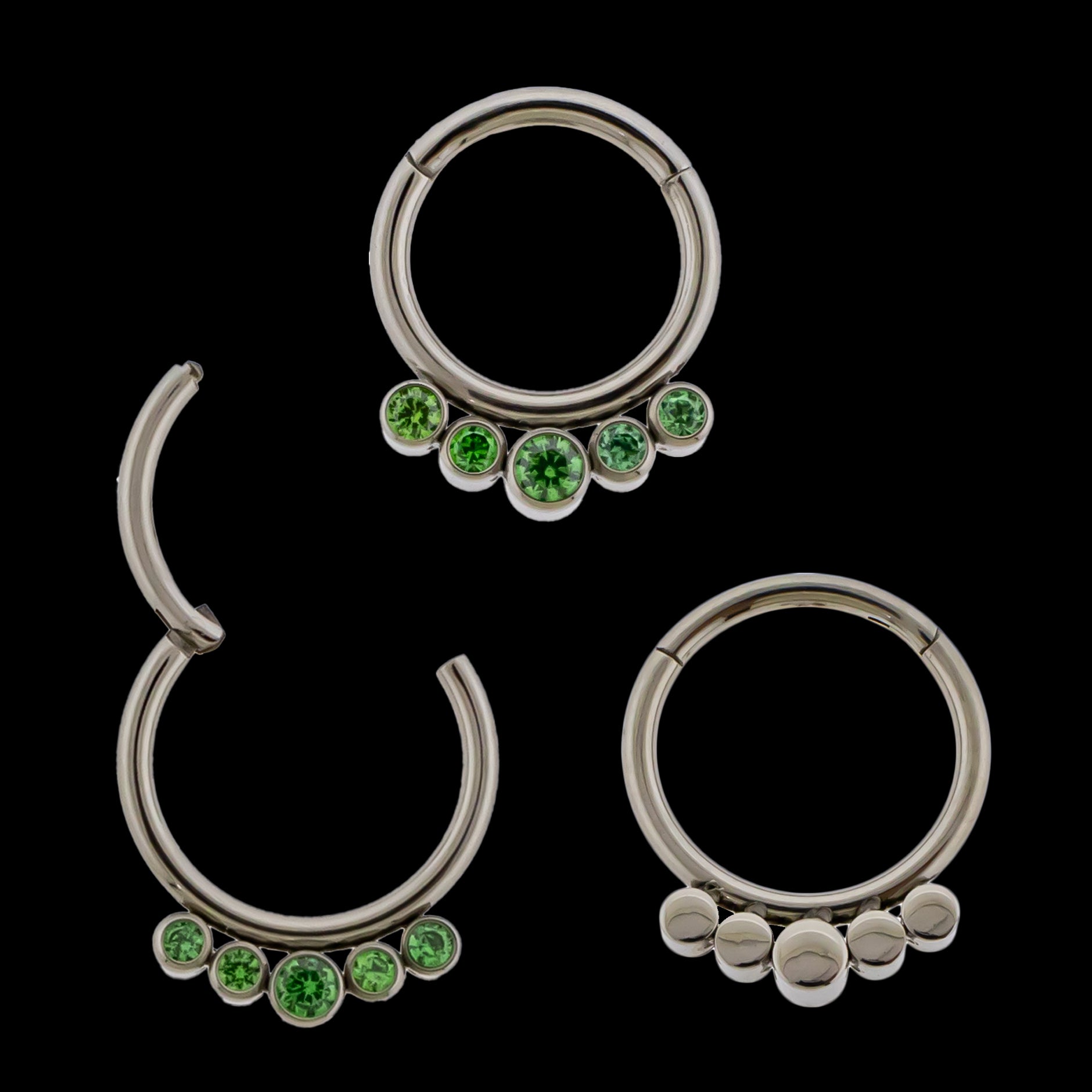 Imperia - 16G Five Gem Titanium Hinged Ring- Light Green