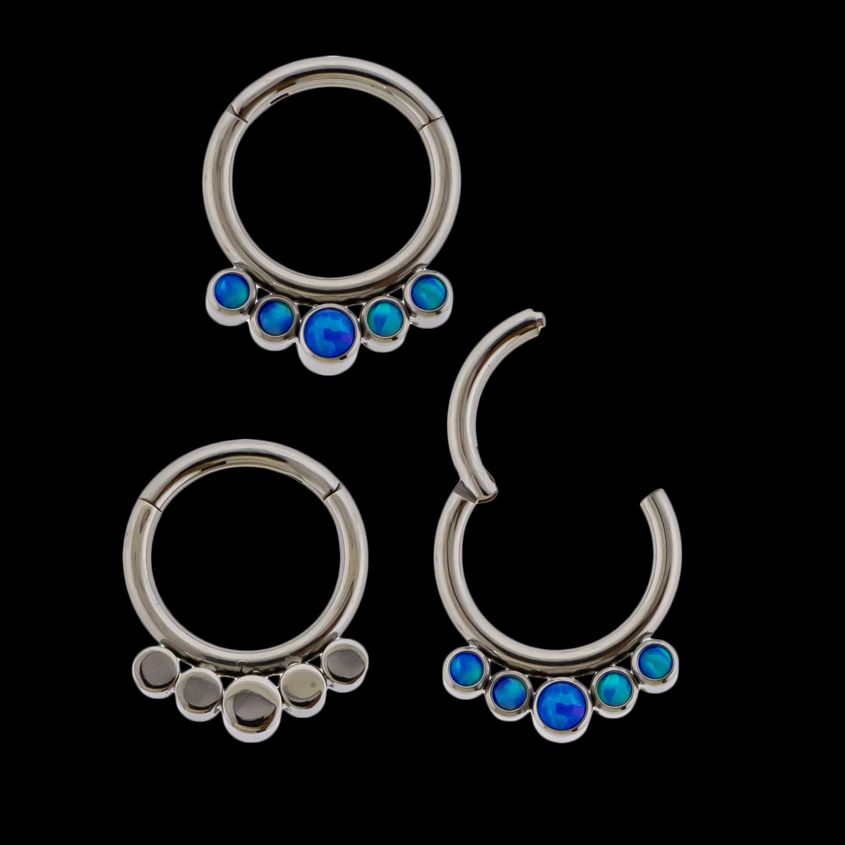 Bellagio - 16G Opal Titanium Hinged Ring- Blue