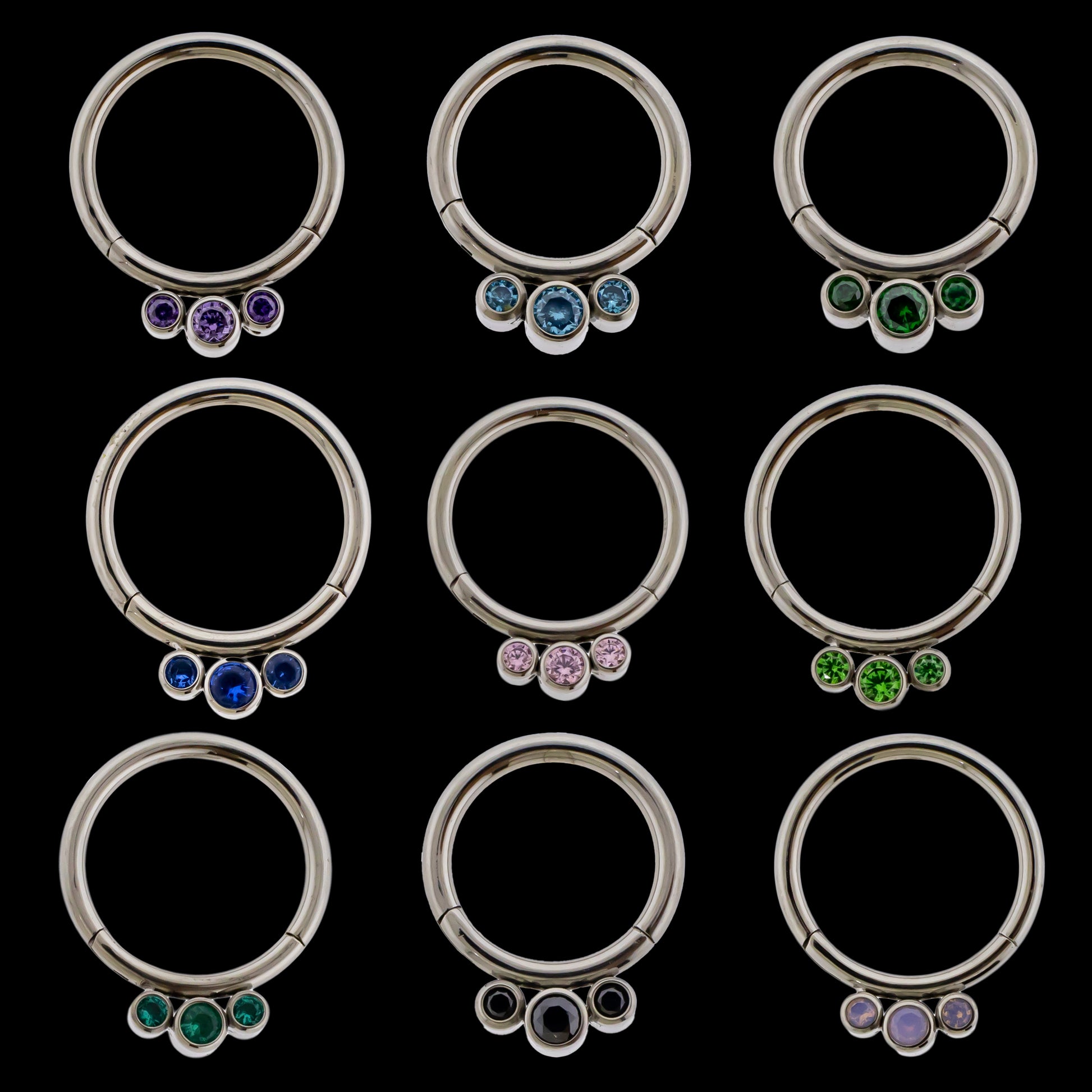 Lucienne - 16G Three Gem Titanium Hinged Ring