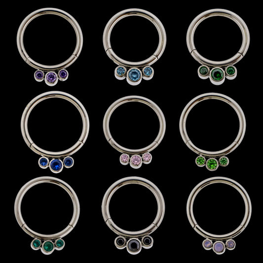 Lucienne - 16G Three Gem Titanium Hinged Ring
